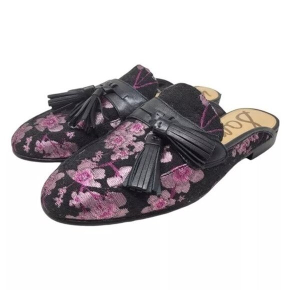 Sam Edelman Shoes - Sam Edelman | Leather Paris Jacquard Floral Cherry Blossom Mules Black Pink